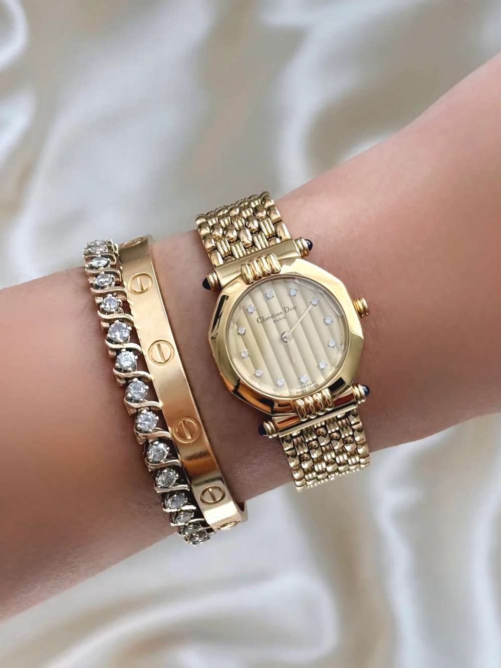 AUTHENTIC RARE VINTAGE DIOR GOLD WATCH - WITH DIAMOND MARKERS